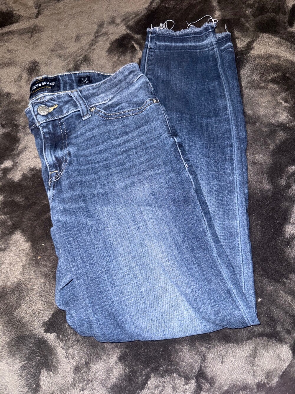 Lucky Brand Lolita Skinny Jeans 2/26 Blue Denim Women's Raw Frayed Hem